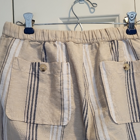 Liz Claiborne Khaki Striped Linen Blend Zippered Straight Leg Pant Size Small - Picture 8 of 9